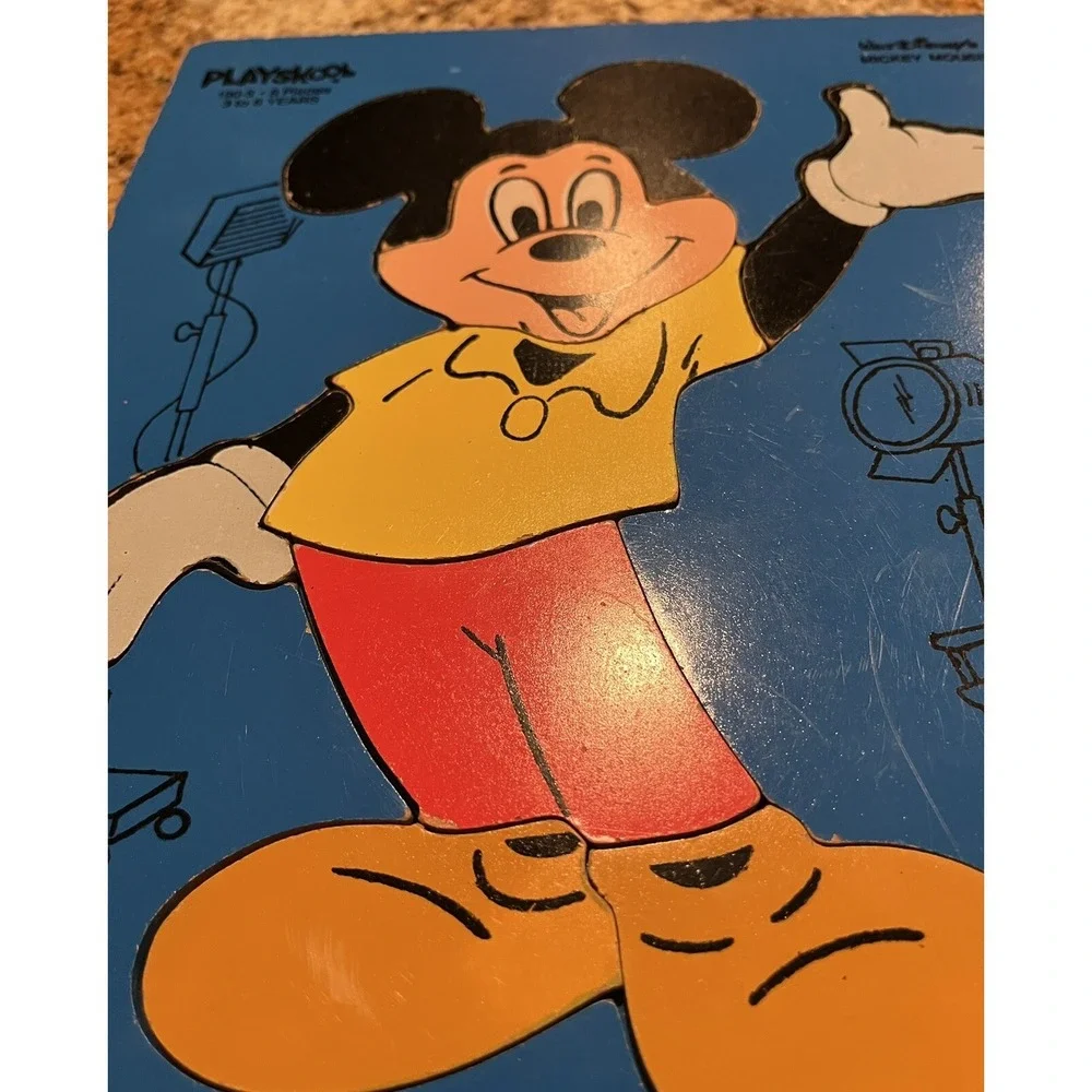 VTG Playskool Wooden Puzzles Mickey Mouse & Peter Rabbit 1970's Young Child